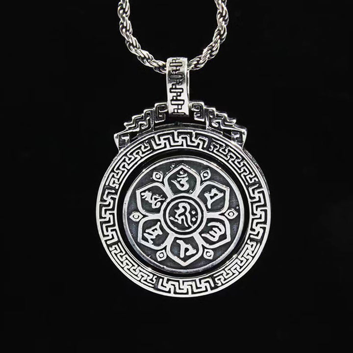 Buddha Stones Tibetan Om Mani Padme Hum Double Dorje Vajra Rotatable Purity Peace Necklace Pendant