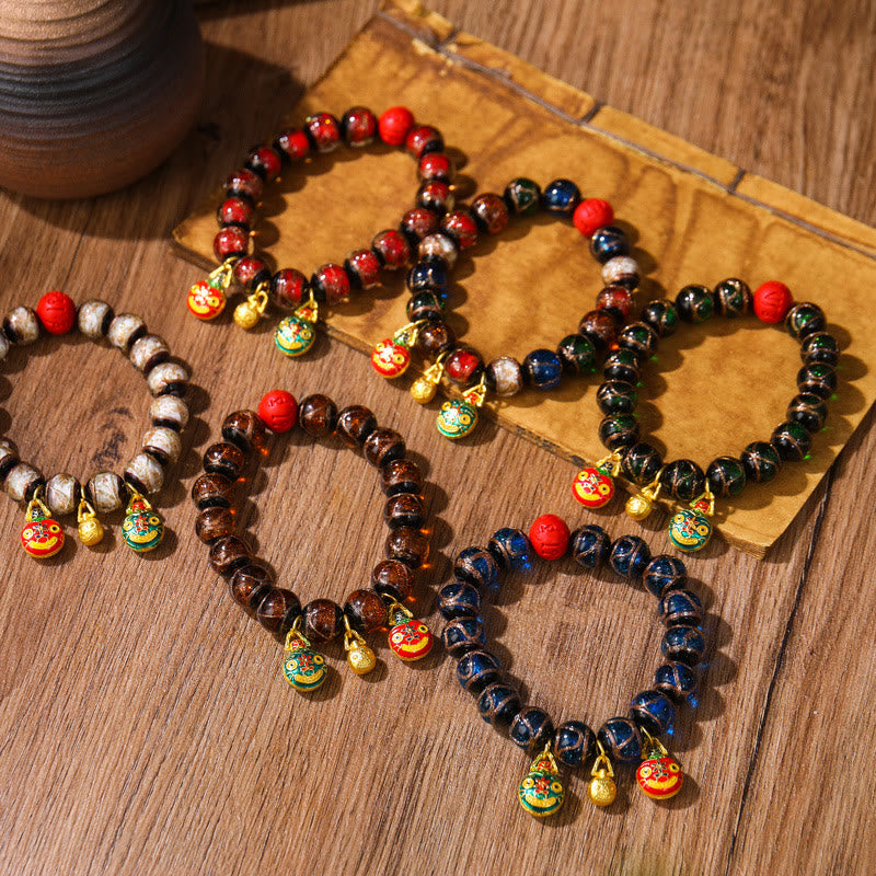 Gold Swallowing Beast Family Colorful Cinnabar Bead Bracelet