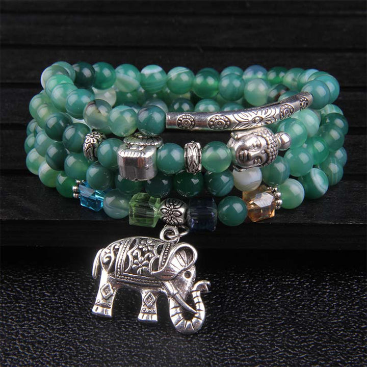 Buddha Stones Natural Agate Elephant Buddha Hope Bracelet