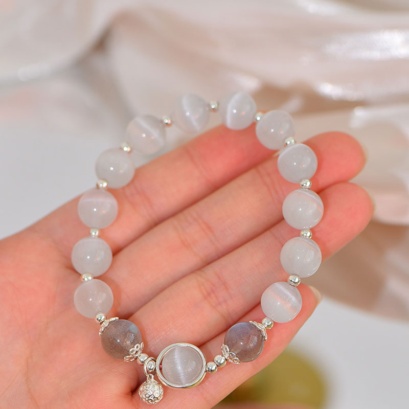 Buddha Stones 925 Sterling Silver Cat Eye Moonstone Love Support Bracelet