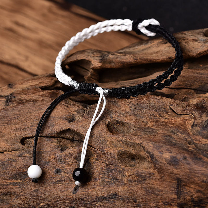 Buddha Stones Handmade Black White Rope Braided Healing Bracelet