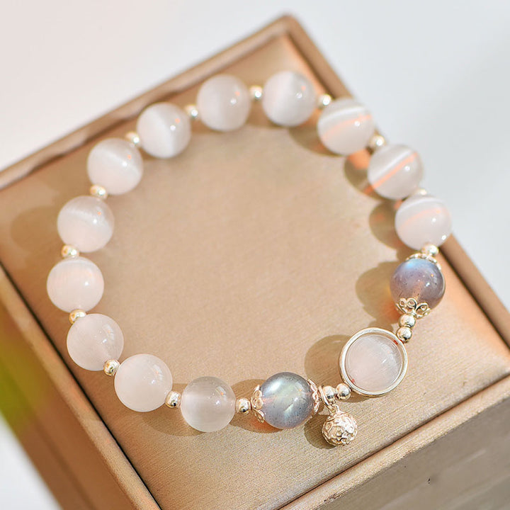 Buddha Stones 925 Sterling Silver Cat Eye Moonstone Love Support Bracelet