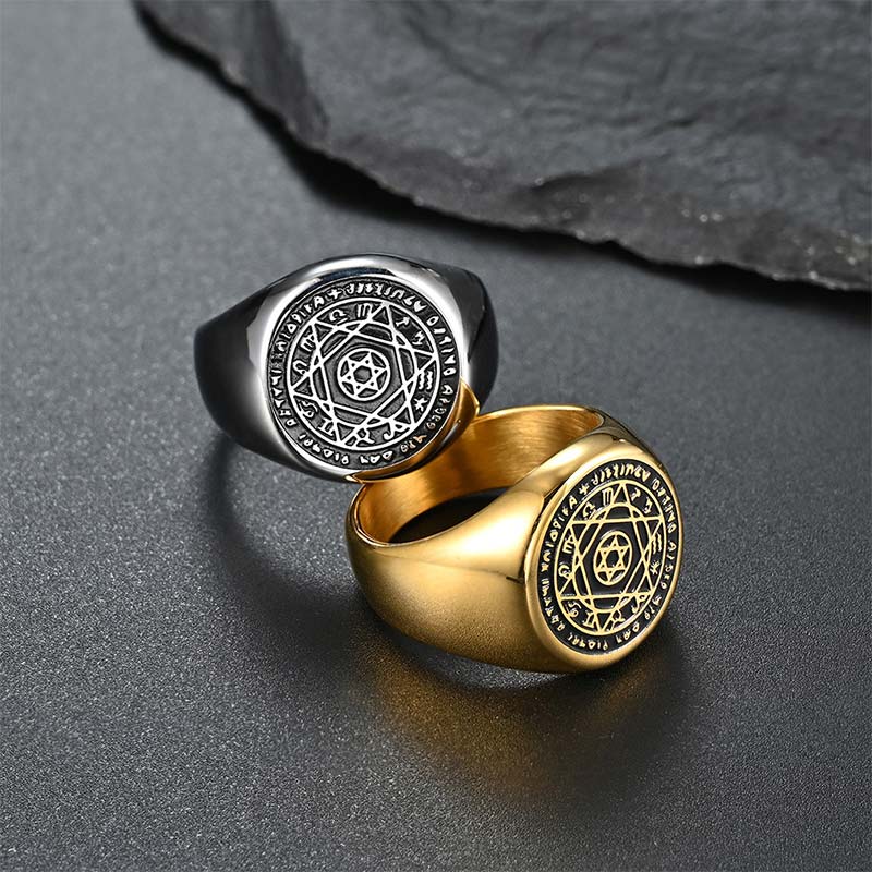 Buddha Stones 12 Constellations of the Zodiac Star of David Protection Ring