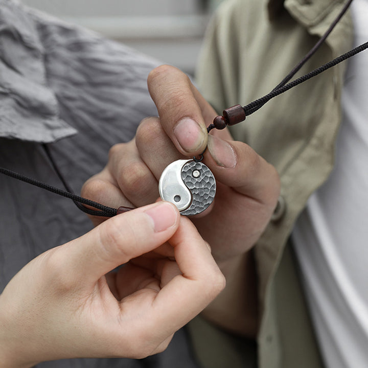 Buddha Stones 990 Sterling Silver Yin Yang Balance Harmony Necklace Pendant