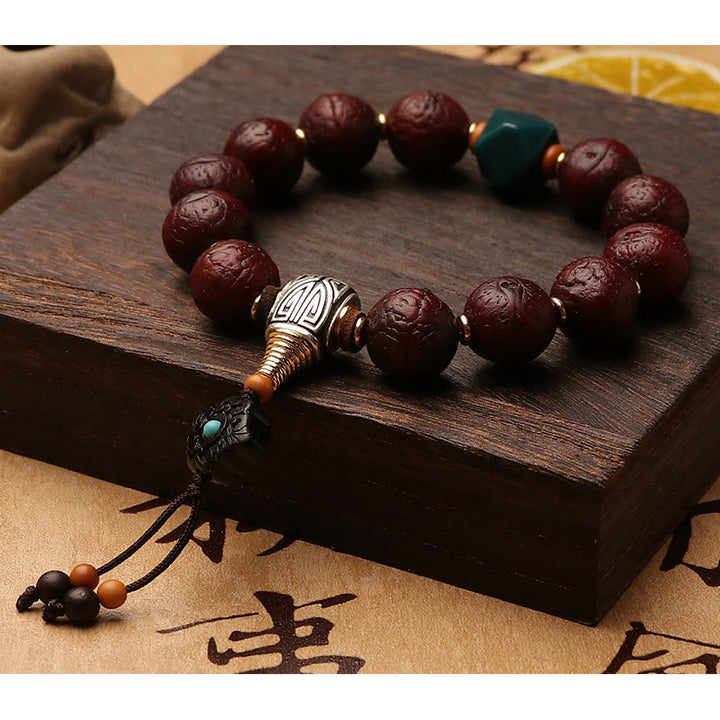 Tibetan Bodhi Seed Agate Bead Luck Wealth Tassel Charm Wrist Mala