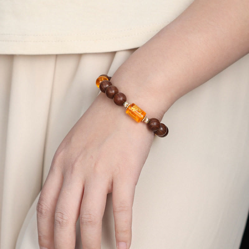 Buddha Stones Natural Phoebe Zhennan Wood Om Mani Padme Hum God Of Wealth Crystal Protection Bracelet