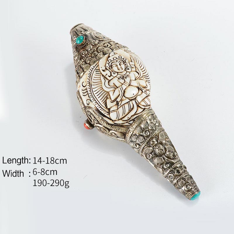 Tibetan Handmade Engraved Shankha Buddha Conch Shell Wealth Positive Decoration