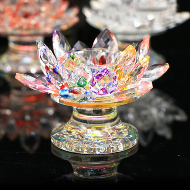 Lotus Flower Crystal Candle Holder Home Office Offering Decoration