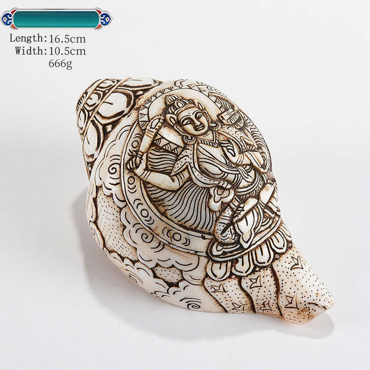 Tibetan Handmade Engraved Shankha Buddha Avalokitesvara Conch Shell Wealth Decoration