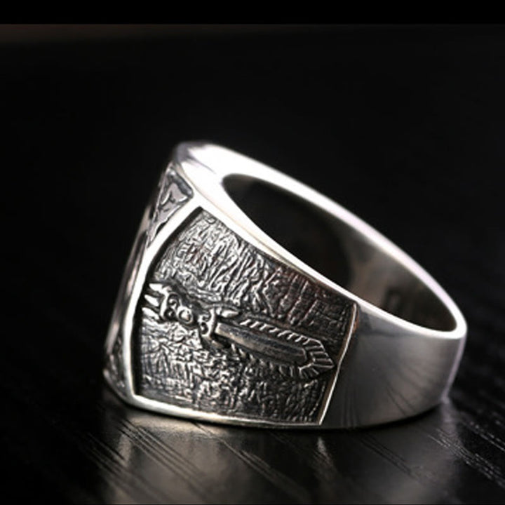 Buddha Stones 925 Sterling Silver Sanskrit Design Carved Protection Adjustable Ring