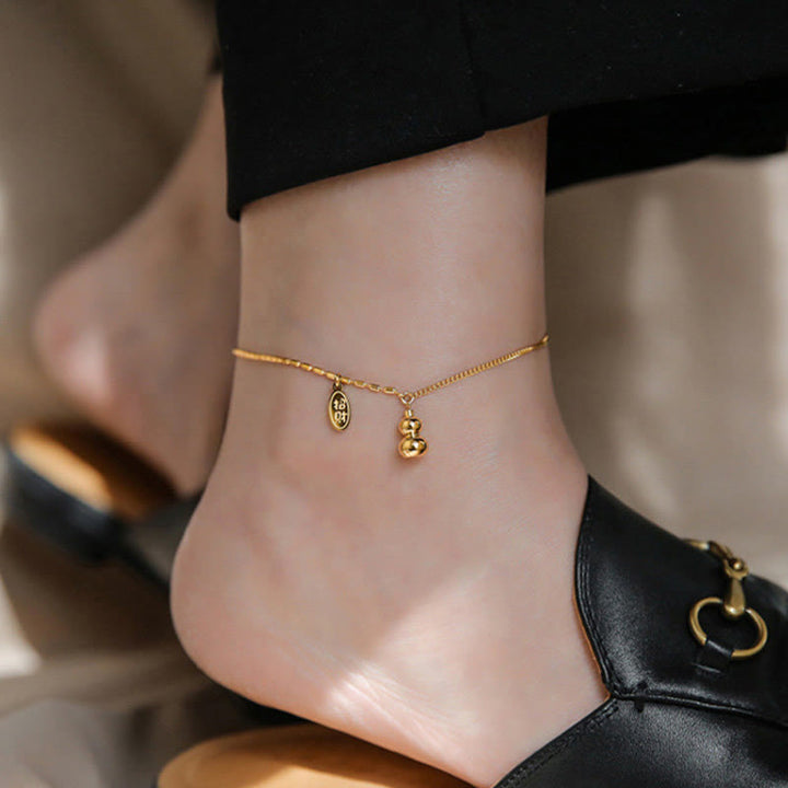 Buddha Stones 18k Gold Lucky Gourd Design Wealth Buckle Anklet