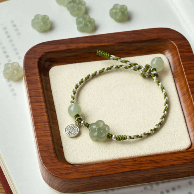 Buddha Stones Handmade Plum Blossom Flower Jade Luck Prosperity Braided Bracelet