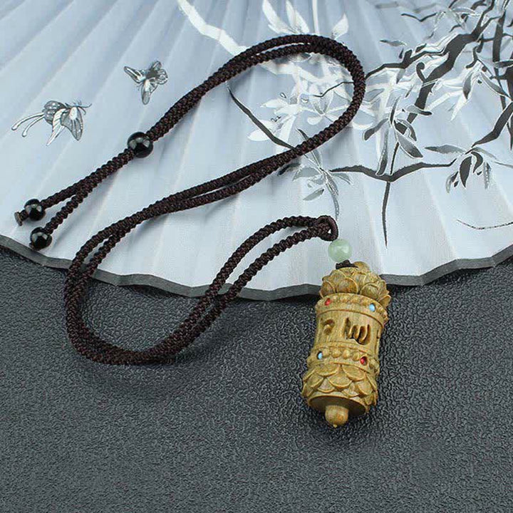 Buddha Stones Tibet Green Sandalwood Rosewood Om Mani Padme Hum Lotus Positive Soothing Necklace Pendant