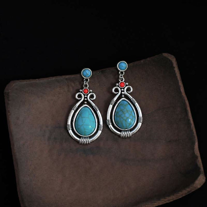 Tibet Vintage Turquoise Waterdrop Strength Drop Dangle Earrings Clips