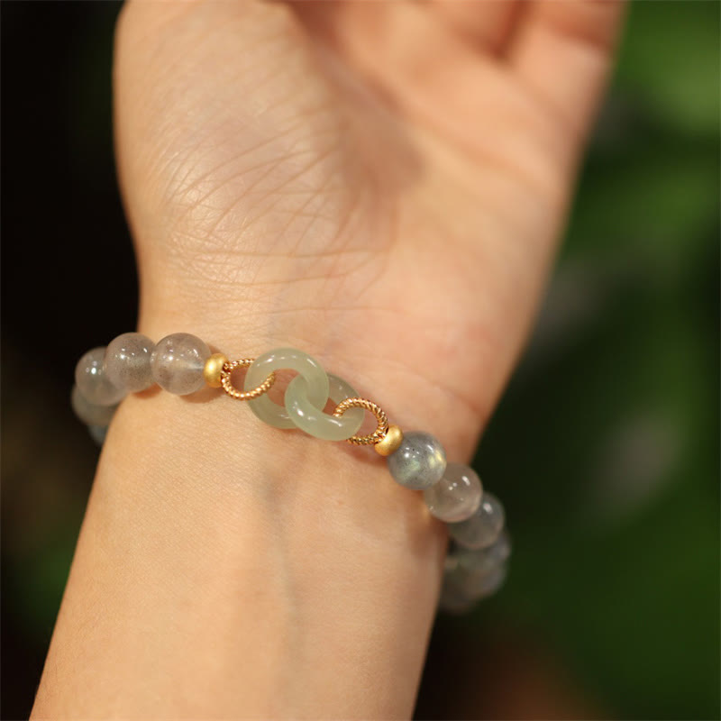 Buddha Stones Natural Moonstone Heitan Jade Peace Buckle Healing Bracelet