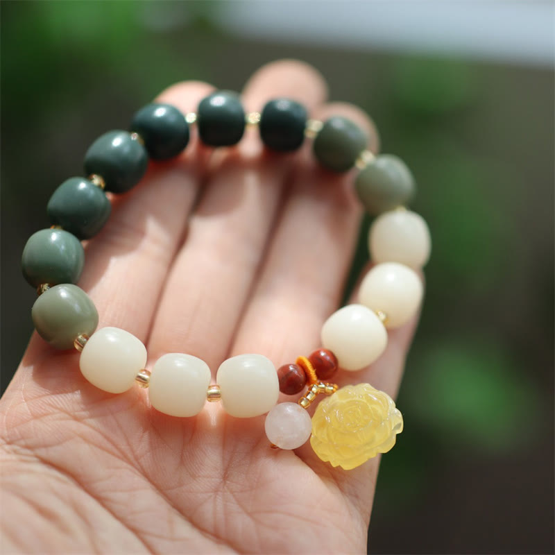 Buddha Stones Gradient Bodhi Seed Amber Lotus Peace Bracelet