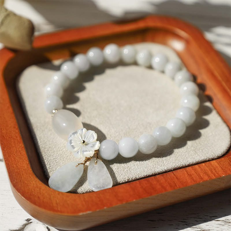 Buddha Stones Natural White Jade Luck Bracelet