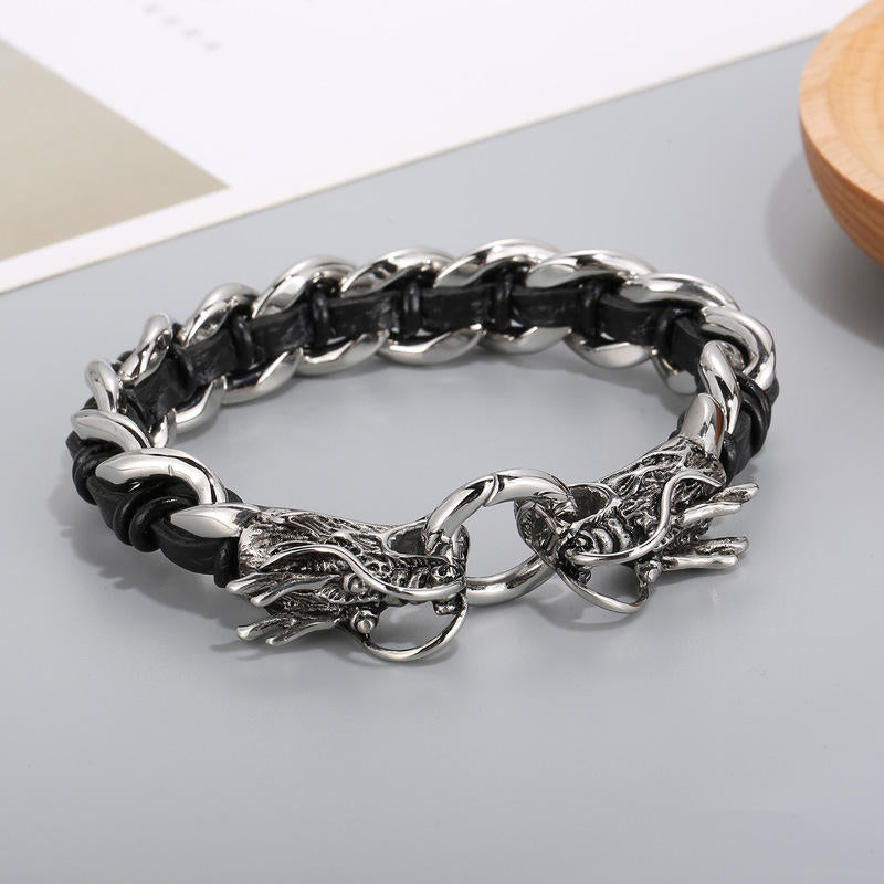 Dragon Leather Titanium Steel Protection Luck Braided Bracelet