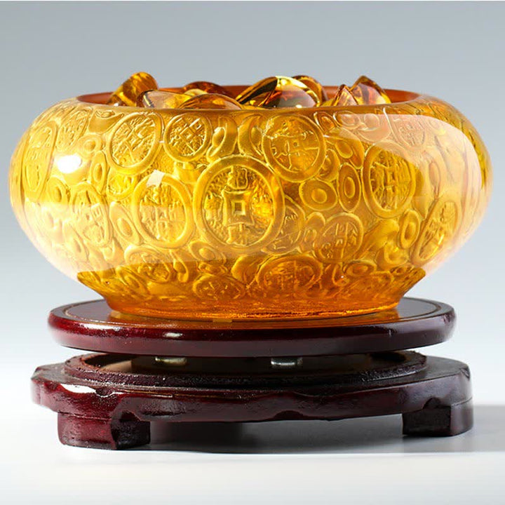 Handmade Liuli Crystal Treasure Bowl Ingots Art Piece Home Decoration