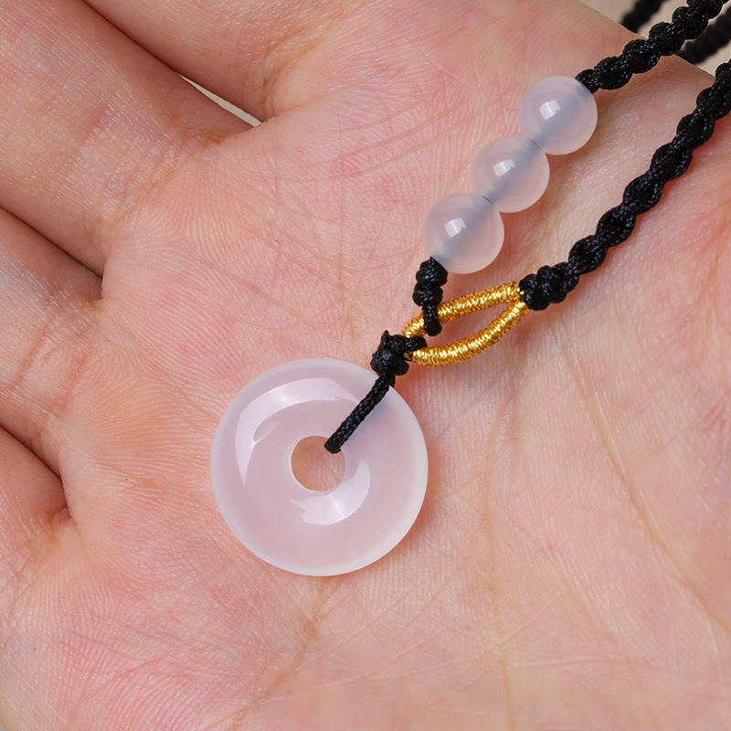 Buddha Stones Strawberry Quartz Chalcedony Peace Buckle Healing Necklace Pendant