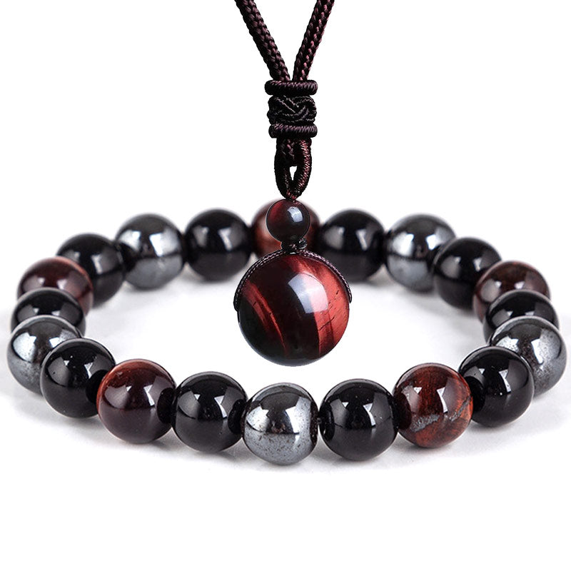 Buddha Stones Tibetan Tiger's Eye Bracelet Necklace Set