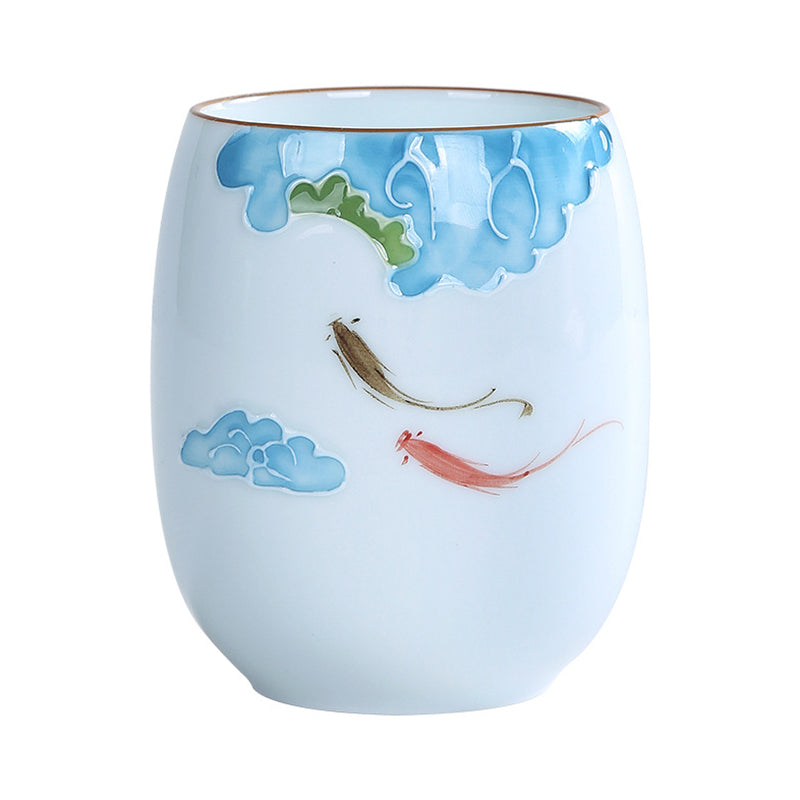 Buddha Stones Koi Fish Lotus Landscape Dandelion Peony Flower Ceramic Teacup Kung Fu Tea Cup