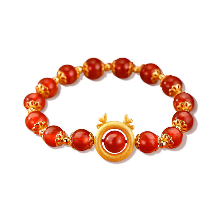 Buddha Stones 925 Sterling Silver Year of the Dragon Natural Red Agate Lovely Dragon Luck Bracelet