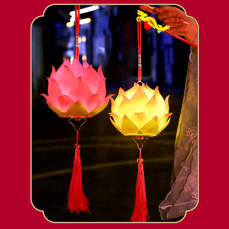 Buddha Stones DIY Lotus Flower Dragon Lantern Tassel Lamp Decoration