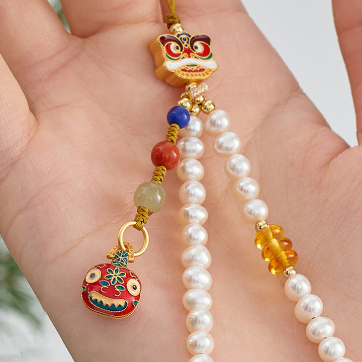 Buddha Stones Natural Pearl Cinnabar Money Bag Bell Gold Swallowing Beast Dancing Lion Healing Phone Hanging Decoration