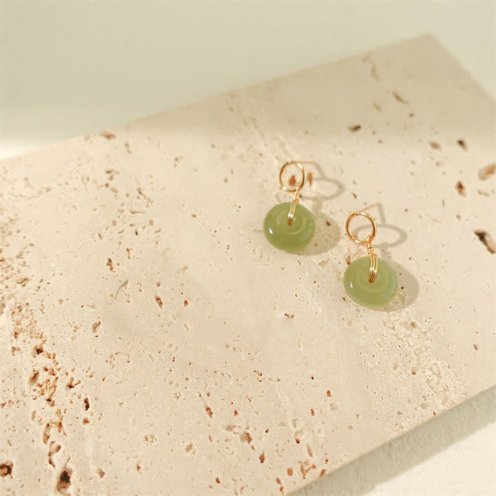 Round Jade Peace Buckle Luck Drop Earrings