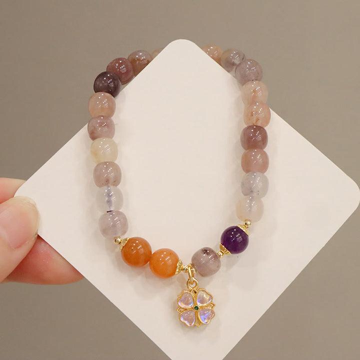 Buddha Stones Natural Purple Golden Silk Jade Violet Flower Bead Charm Wealth Bracelet