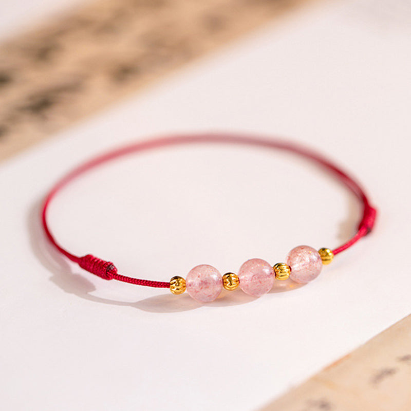 Buddha Stones Strawberry Crystal Beads Luck Red String Anklet