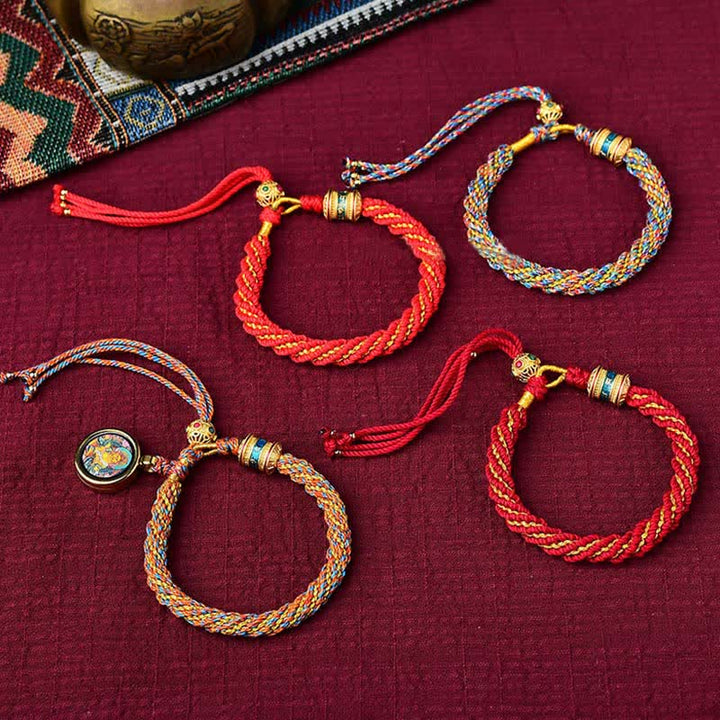 Buddha Stones Tibetan Handmade Luck Thangka Prayer Wheel Charm Weave String Bracelet