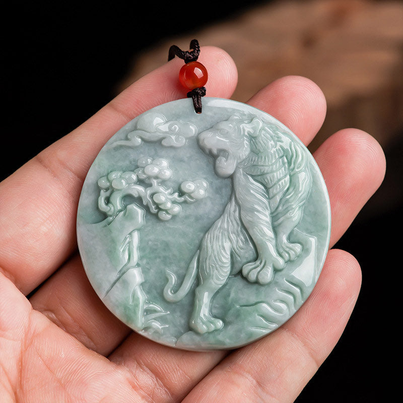 Buddha Stones Chinese Zodiac Tiger Jade Protection Necklace String Pendant