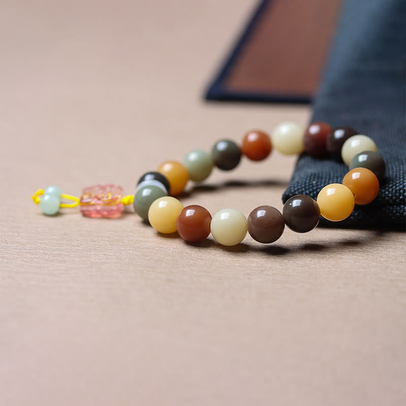 Buddha Stones Natural Multicolored Gradient Bodhi Seed Liuli Glass Charm Peace Bracelet