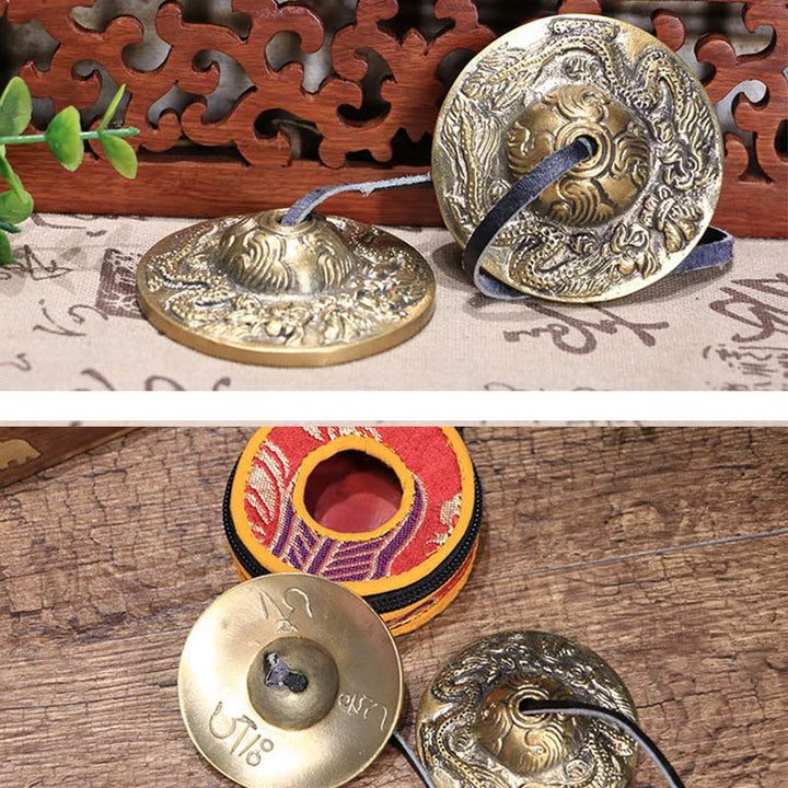 Buddha Stones Tibetan Tingsha Bell Six True Words Dragon Copper Balance Decoration With Bag