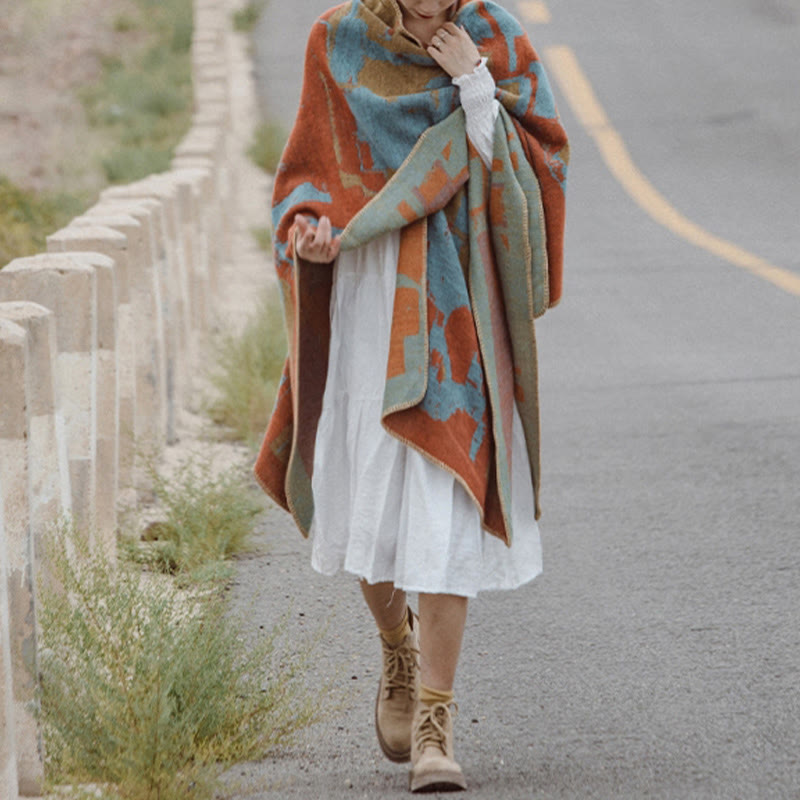 Tibetan Orange Shawl Warm Cloak Scarf