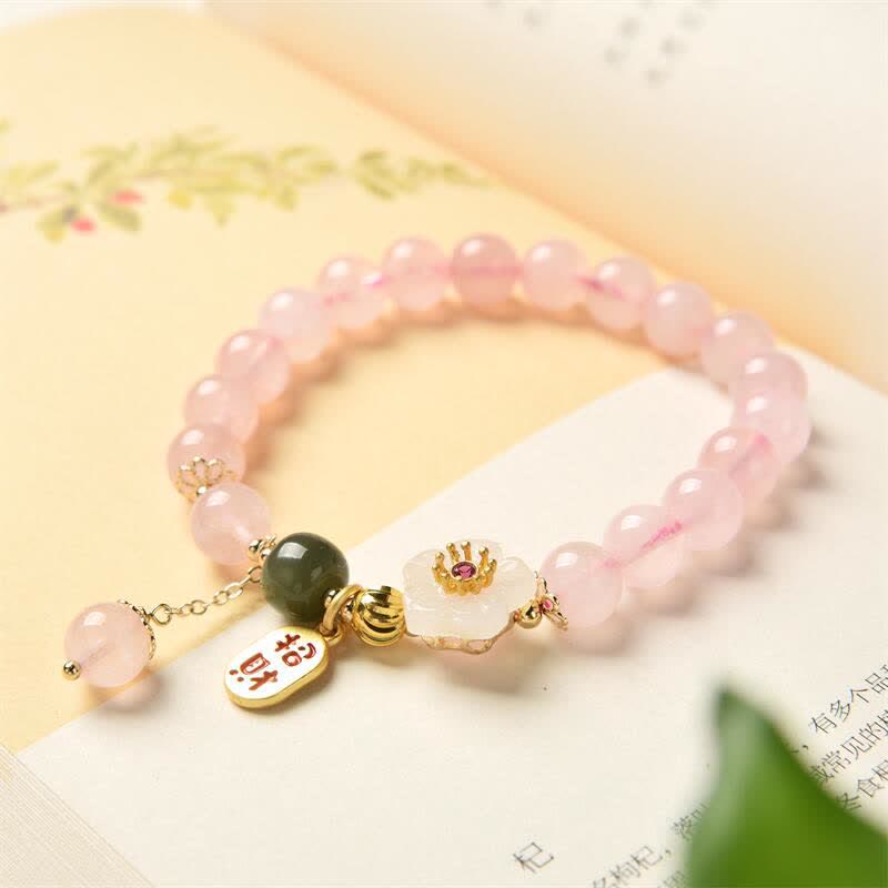 Buddha Stones Natural Pink Crystal Jade Flower Warm Love Bracelet