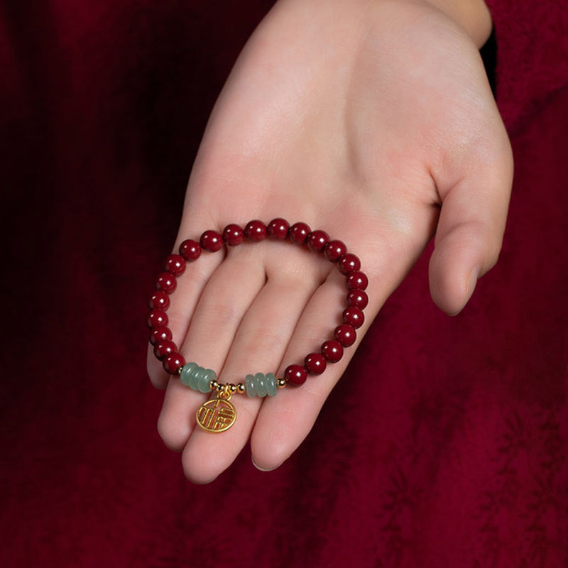 Buddha Stones Cinnabar Green Aventurine Luck Blessing Bracelet