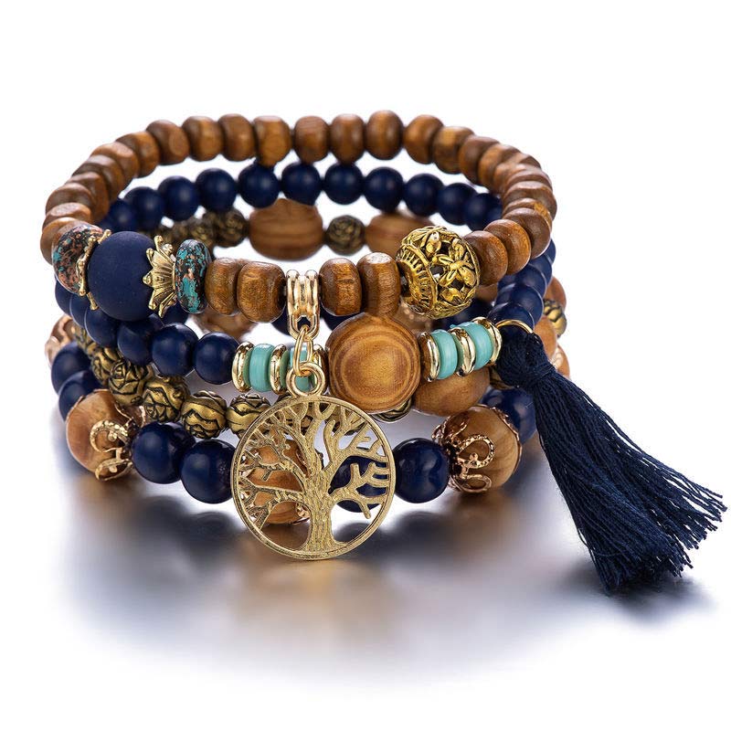 Wenge Wood Layered Tree Tassel Healing Bracelet