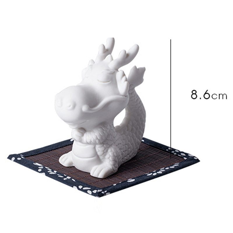 Buddha Stones Year Of The Dragon Luck White Porcelain Ceramic Tea Pet Home Figurine Decoration