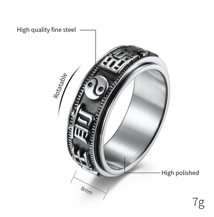 Letter Words Balance Calm Titanium Steel Rotatable Ring