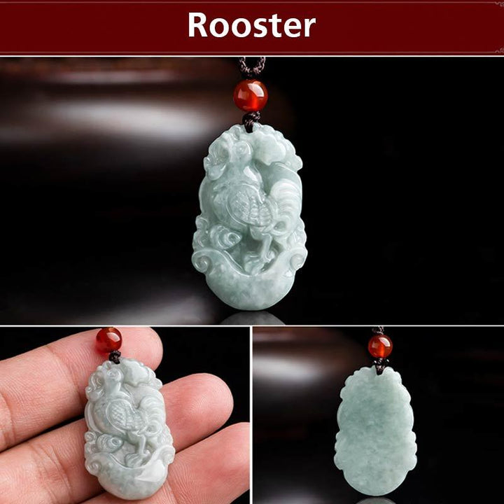 Buddha Stones Natural Jade 12 Chinese Zodiac Sucess Pendant Necklace