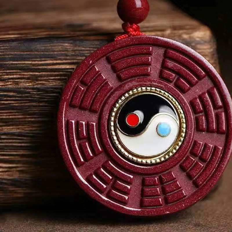 Buddha Stones Natural Cinnabar Bagua Rotatable Yin Yang Keep Away Evil Spirits Necklace Pendant