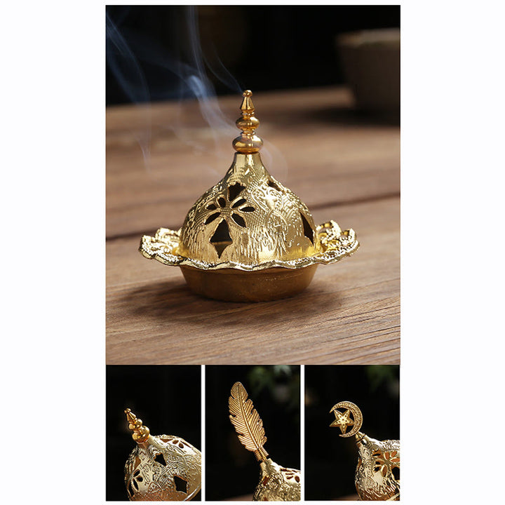 Gold Gourd Star Feather Spiritual Meditation Mini Alloy Metal Incense Burner