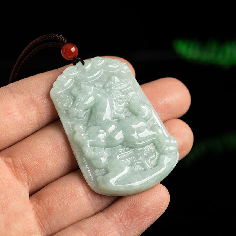 Buddha Stones Natural Jade 12 Chinese Zodiac Abundance Amulet Pendant Necklace