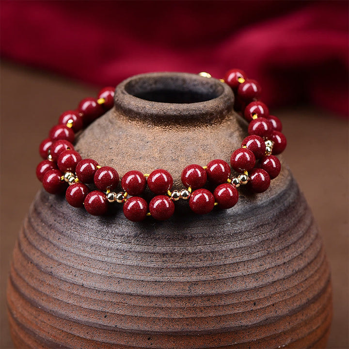 Buddha Stones Natural Cinnabar Beaded Blessing Bracelet