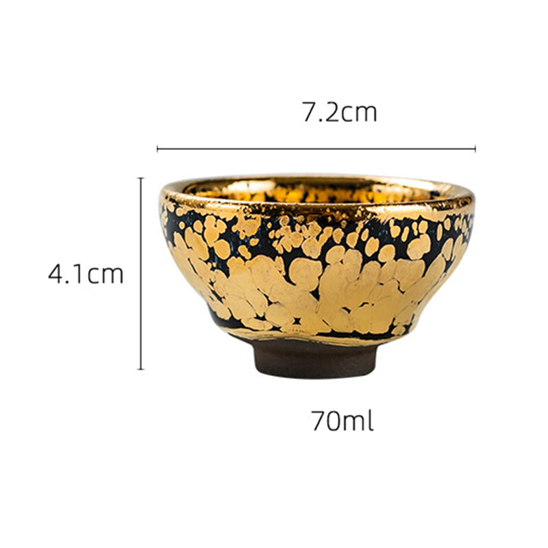 Buddha Stones 24K Gold Spot Pattern Chinese Jianzhan Ceramic Teacup Kung Fu Tea Cup Bowl With Gift Box