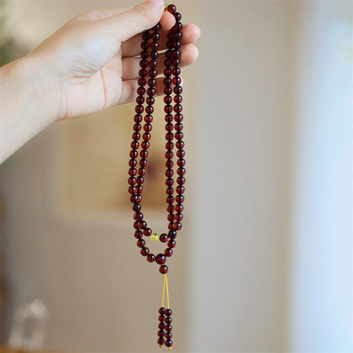 Buddha Stones Natural 108 Mala Beads Amber Clear Anxiety Bracelet