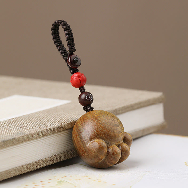 Buddha Stones Small Leaf Red Sandalwood Green Sandalwood Ebony Wood Lucky Cat Paw Claw Protection Key Chain